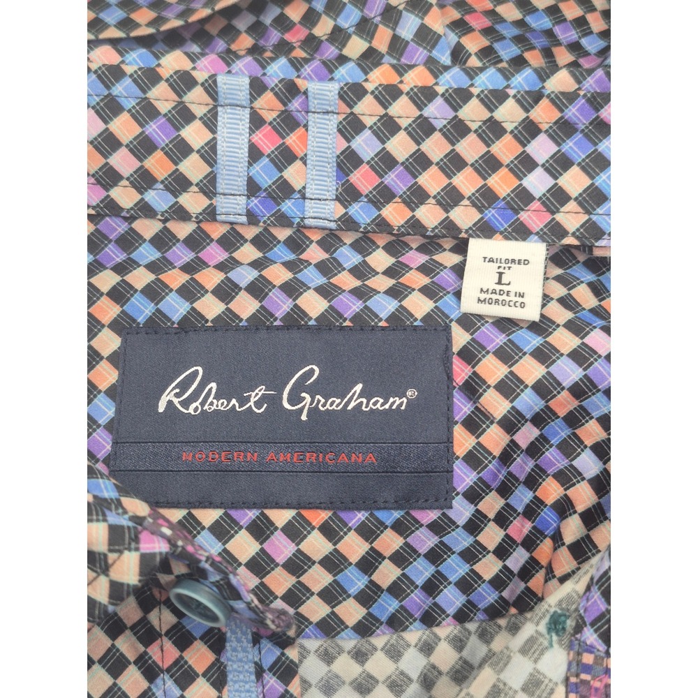 Robert Graham Finnegan Multi Color Diamond Print Shirt Tailored Fit Mens L New - Picture 8 of 10